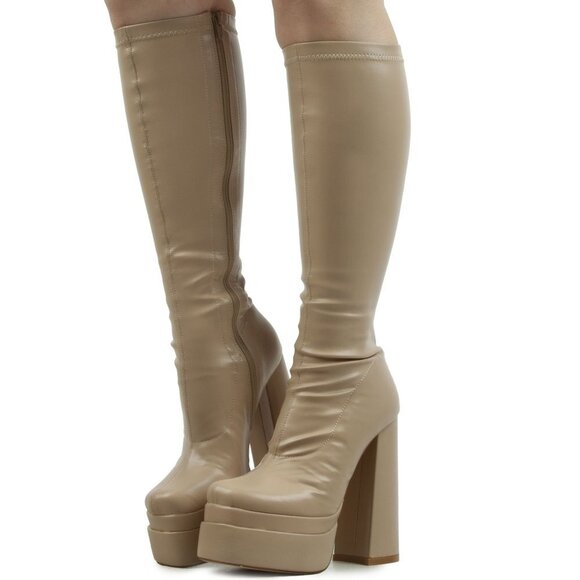 LILIANA  " READY FOR THE WORLD " PLATFORM HEEL BOOTS - Nude (BRAND NEW !!!) - Picture 1 of 7